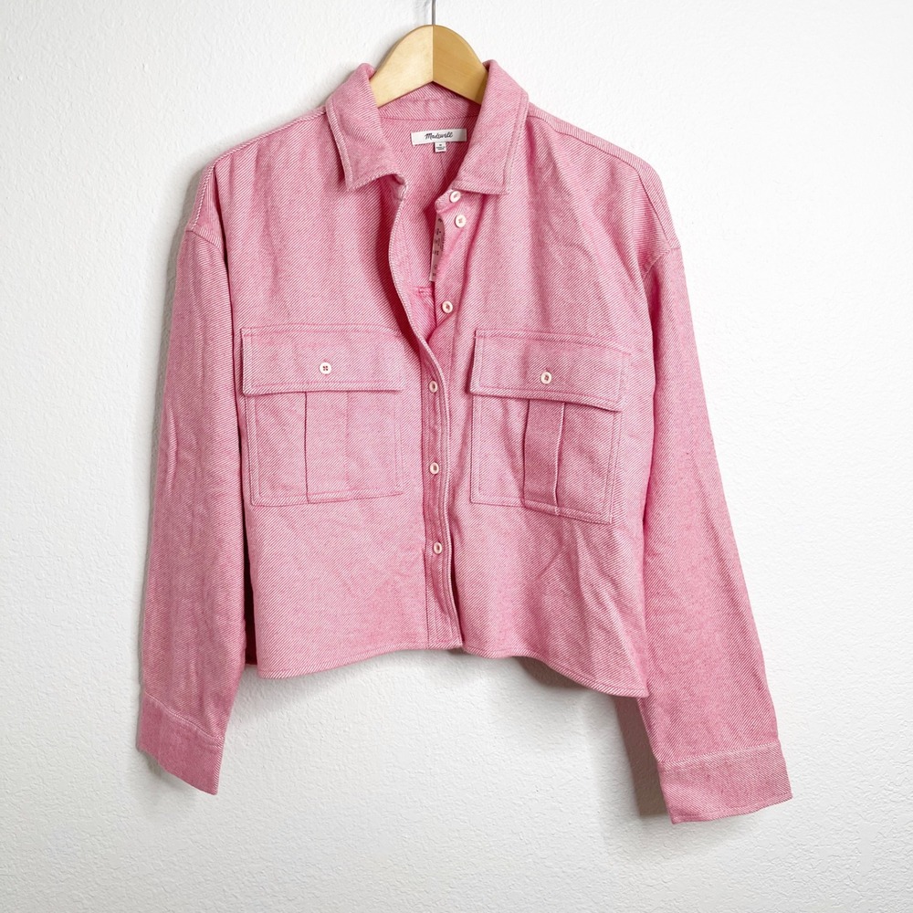 Madewell Pink Button Down Cropped Shirt Jacket Shacket Womens Medium